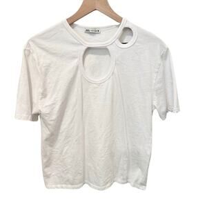 Zara Elevated Basic T-shirt with detail at Front White Small
